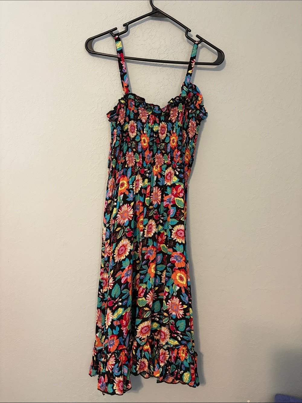 Sweet Generis Floral Smocked Midi Sundress in Black with Bright Blooms